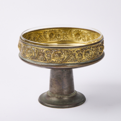 An Antique WMF Copper And Brass Gilded Pedestal Fruit Bowl