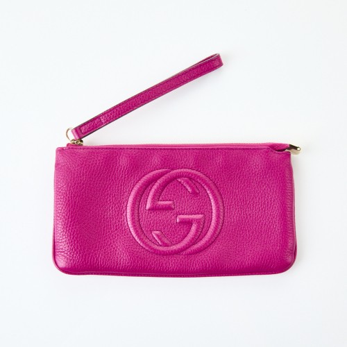 Gucci, Soho Fuchsia Wristlet Wallet Clutch with Box