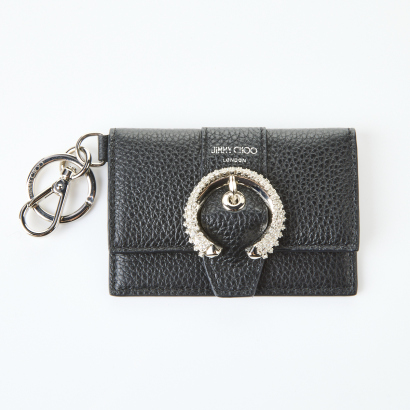 Jimmy Choo Black Leather Flap Cardholder on Key Chain