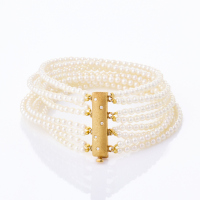 Multi Strand, Seed Pearl Bracelet with 14ct Yellow Gold Diamond Set clasp