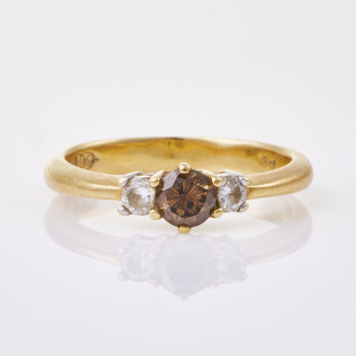 18ct Yellow Gold, Moden, .46ct Three Stone Diamond Ring