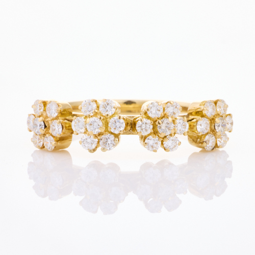 9ct / 18ct Yellow Gold, 1.12ct Floral Shaped Clusters Ring