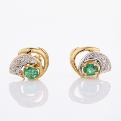 9ct Yellow Gold, Emerald / Diamond Earrings