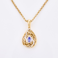 10ct Yellow Gold, Small Tanzanite / .10ct Diamond Enhancer Pendant on 40cm Chain