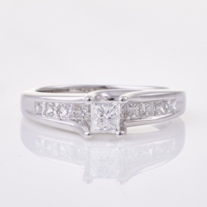 14ct White Gold, Modern, .77ct Princess Cut Diamond Ring