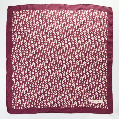 Christian Dior, Trotter Logo Burgundy Silk Scarf