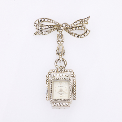 Sterling Silver, Bucherer Marcasite Pendant/Brooch Manual Wind Watch