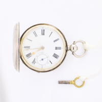 Sterling Silver, 49mm Full Hunter Key Wind Pocket Watch