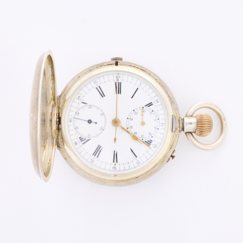 Sterling Silver, 50mm, Full Hunter, Mechanical Wind Chronograph Pocket Watch