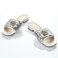 Gucci Silver Sequin GG Marmont Flat Slides, Size 40