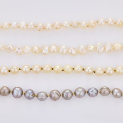 Collection of Four Pearl Strands with 14ct Gold Clasps