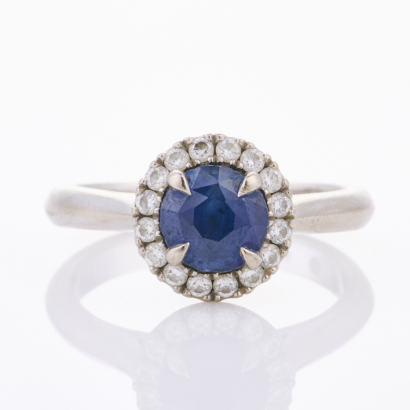 18ct White Gold, Naveya & Sloane, 1.25ct Blue Sapphire / .25ct Diamond Ring