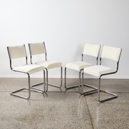 A Set Of Four Mid Century Chrome Tubular Chairs