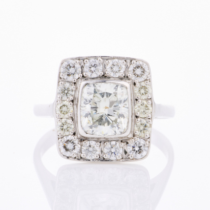 18ct White Gold, 1.96ct Cushion Cut Diamond Ring