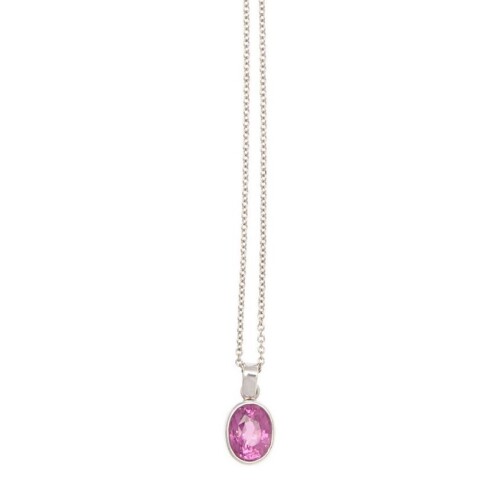 18ct White Gold Pink Sapphire Pendant and Chain