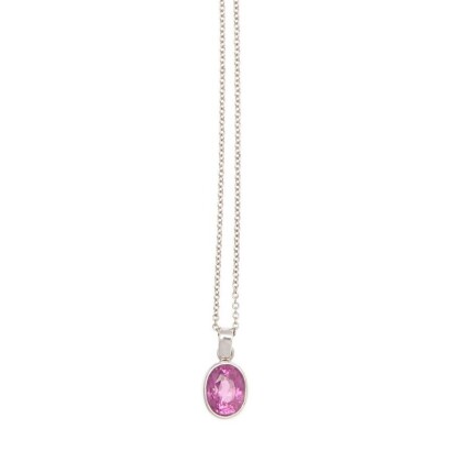 18ct White Gold Pink Sapphire Pendant and Chain