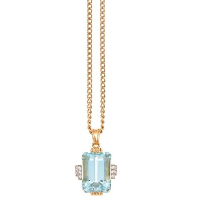 14ct Aquamarine and Diamond Pendant