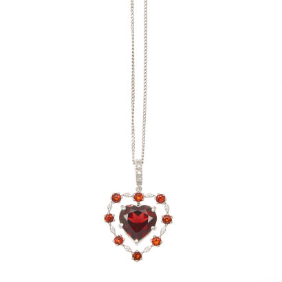 9ct White Gold Garnet and Diamond Heart Pendant