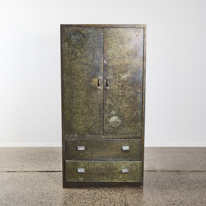 A French Country Industrial Storage Unit With Cupboards & Two Drawers