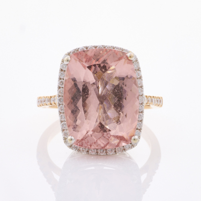 18ct Rose / White Gold, 9.90ct Morganite /.50ct Diamond Cocktail Ring