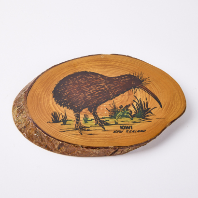 A Tourist Kiwi Illustration On Timber Slice