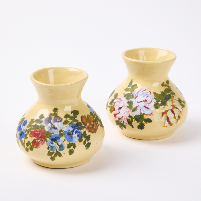 A Pair Of Hand Painted Crown Lynn Trickle Glaze Vase