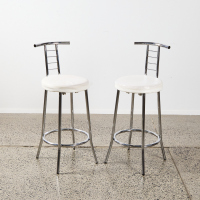 A Pair of Post-Modern Style Barstools in Chrome and White