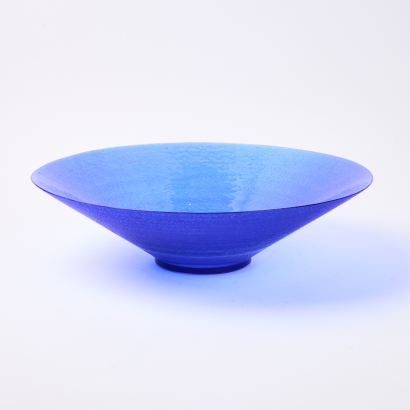 A Large Blue Glass Display Bowl