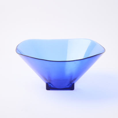 A Large Blue Glass Display Bowl