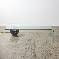 A Lella And Massimo Vignelli Style Curved Glass And Marble Coffee Table C.1970s