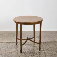 An Antique English Edwardian Inlaid Satin Walnut Occasional Table