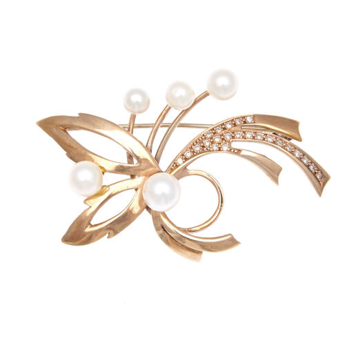 9ct Pearl and Diamond Brooch