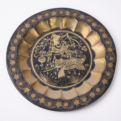 A Vintage Brass Persian Engraved Tray