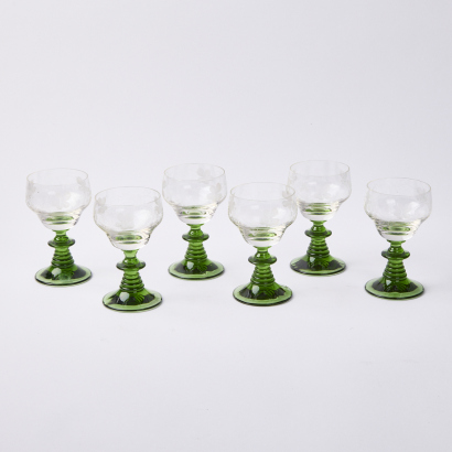 A Set Of Six Etched Beehive Stemmed Coups