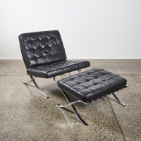 A Barcelona Style Chair and Foot Rest by Ludwig Mies van der Rohe