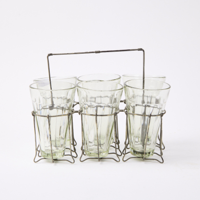 A Set of Six Water Glasses & Carrier