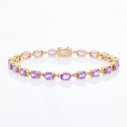 10ct Yellow Gold, 18cm Synthetic Pink Sapphire Bracelet