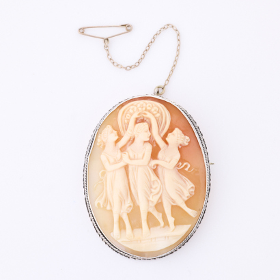 Sterling Silver, Vintage, Three Graces Shell Cameo