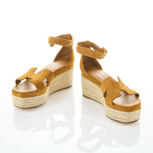 Hermes Suede Naturel Goatskin Elda Espadrille Wedge Sandal, Size 40