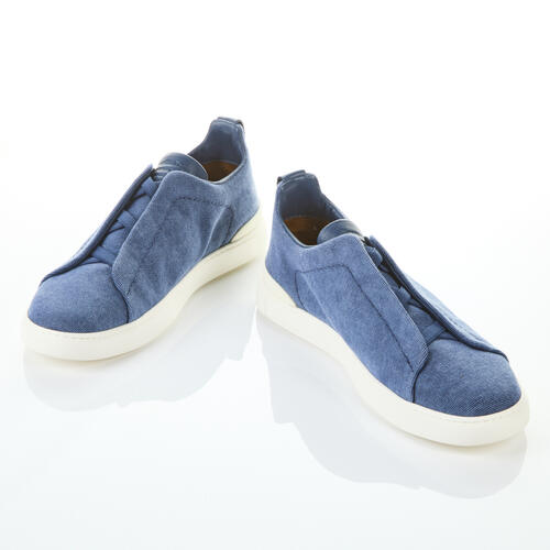 Ermenegildo Zegna Blue Canvas Triple Stitch Sneakers, Size US 9, Near new