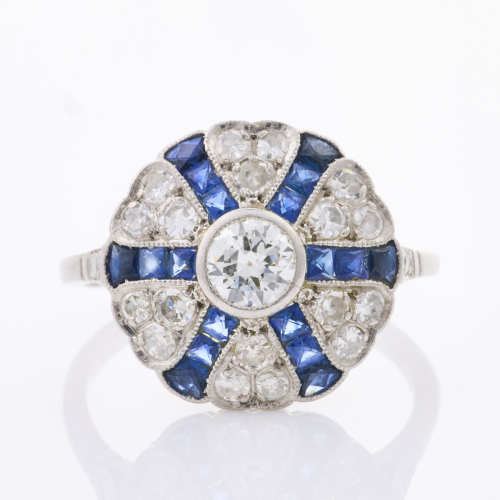 Art Deco, Platinum, Sapphire / .90ct Diamond Ring