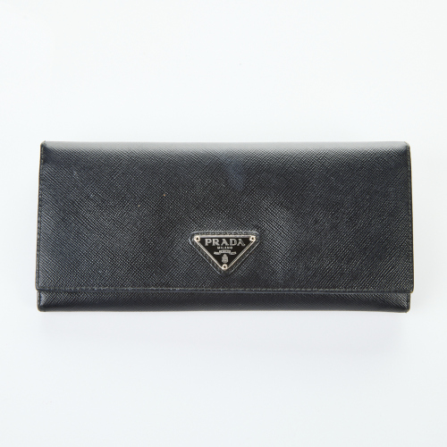 Prada Black Saffiano Long Wallet with Box