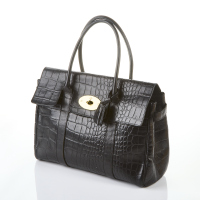 Mulberry, Black Croc Leather Bayswater Bag