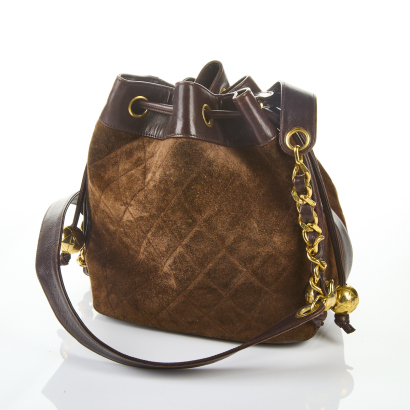 Chanel, Vintage, Brown Quilted Suede Bucket Bag