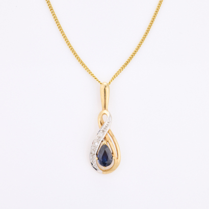 9ct Yellow Gold, Modern, Sapphire / .02ct Diamond Pendant