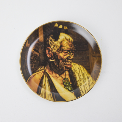 A Temuka Studio Plate Decorated With "Tumai Tawhiti" by Charles F Goldie