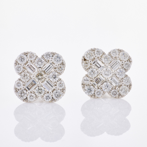 18ct White Gold, 2.38ct Diamond Clover Stud Earrings