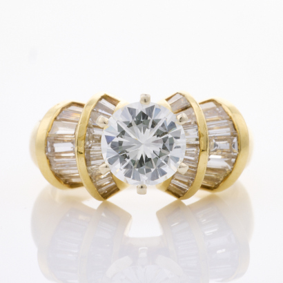 14ct Yellow Gold, 1.50ct Solitaire / 1.24ct Diamond Shoulders Ring