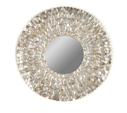 A Decorative Circular Wall Mirror with Mother of Pearl Shell Petals