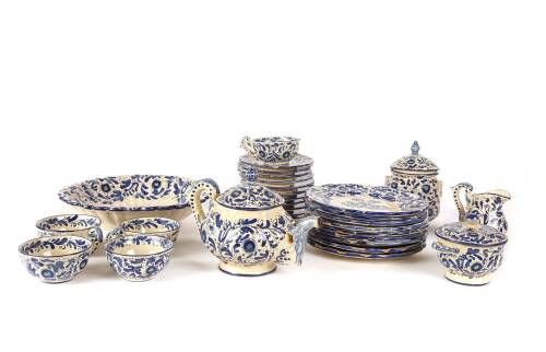 A 19th Century Italian Majolica Blue and White Floral Pattern Tea Set